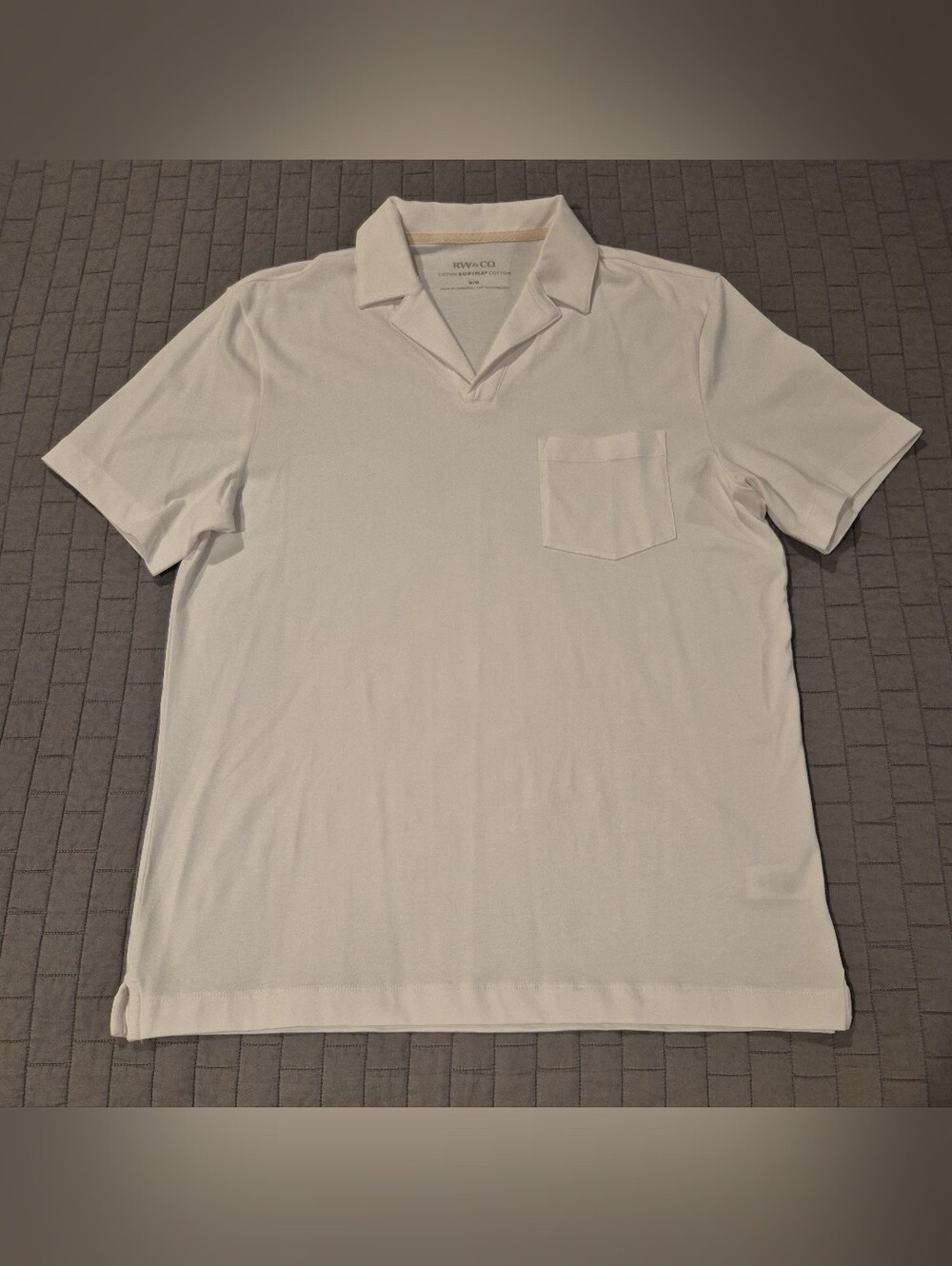 RW & CO. Men's Open Collar Polo Shirt Medium Cotton-Blend Knit White NWOT